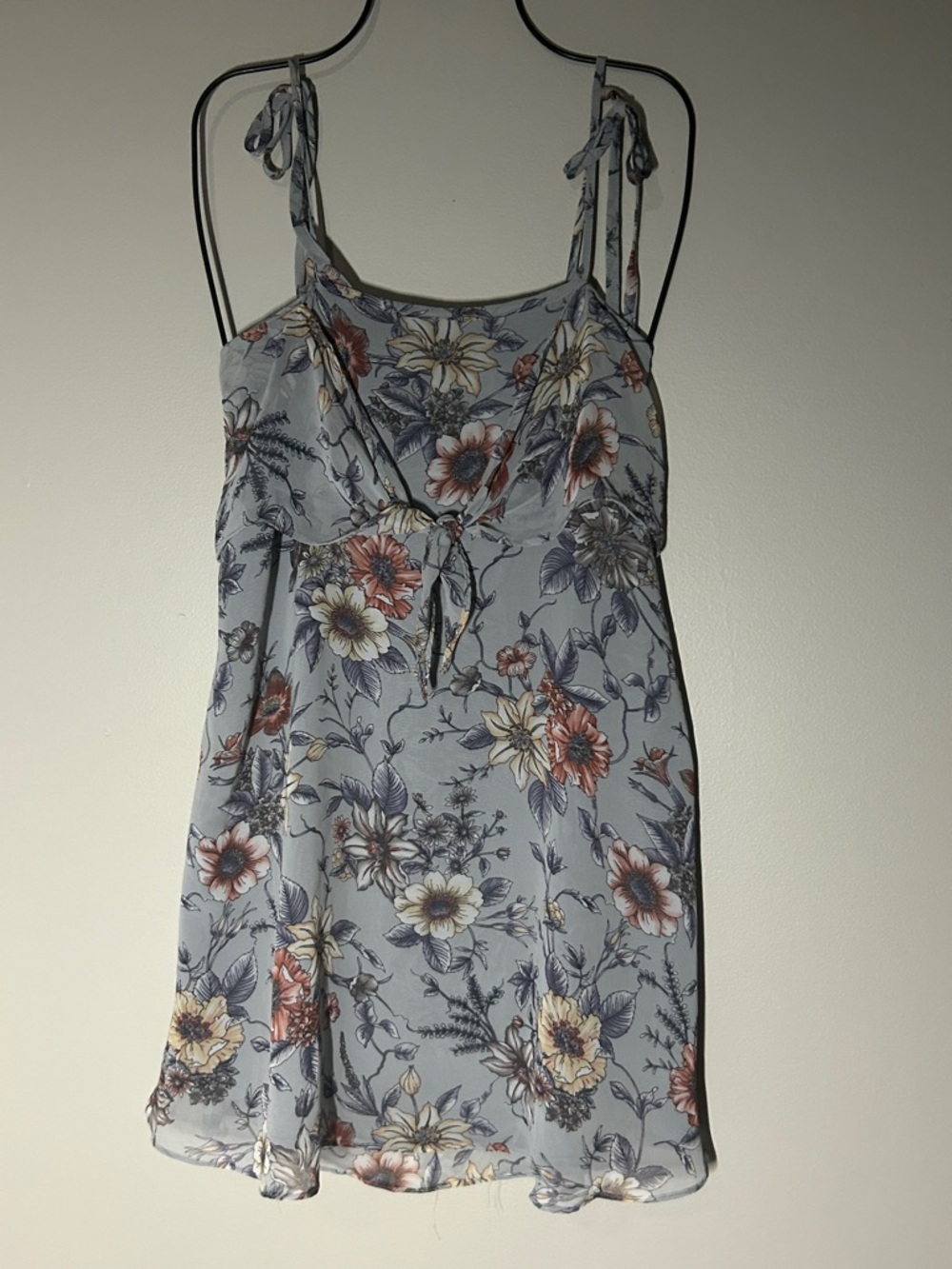 Skylar + Madison Grayish Blue Floral Dress with Coral Accents